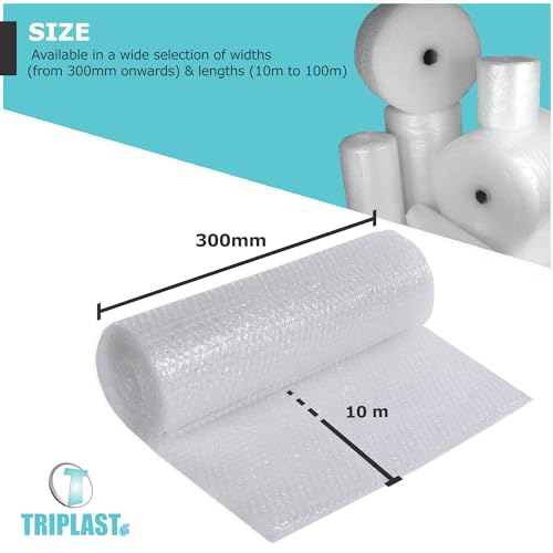 Triplast Rouleau de papier bulle 300 mm x 10 m - Emballage bulles d'air résistant pour déménagement et emballage de mais