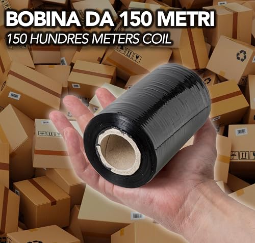 Film Étirable Noir pour Emballage – 150 mètres x 12 cm – Fabriqué en Italie – Rouleau Anti-Déchirure et Anti-Rayures pou